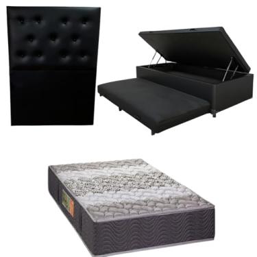 Imagem de Bicama Box Baú com Colchão de Espuma Orthopedic + Cabeceira Botonê - Solteiro 88x188 (CORINO PRETO)