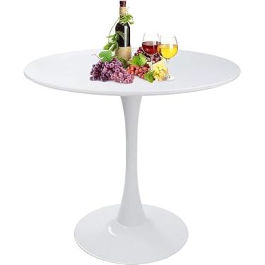 Imagem de Mesa de jantar branca redonda moderna com base de pedestal em design de tulipa, mesa de lazer de meados do século para 2 a 4 pessoas, para cozinha, sala de estar, restaurante, escritório, café