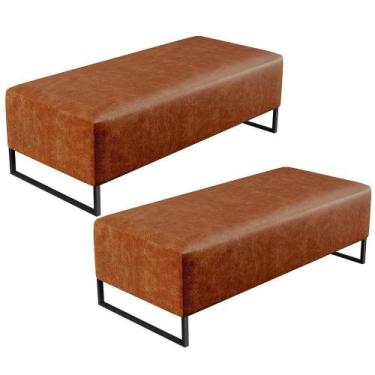 Imagem de Kit 02 Puffs Decorativo Bali W01 Base Ferro 120X50 Cm Camel - LYAM DEC