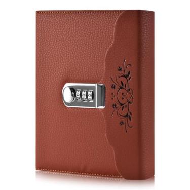 Imagem de ARRLSDB Lock Diary Caderno de couro para escrever caderno organizador de senha digital com bloqueio diário pessoal (marrom)