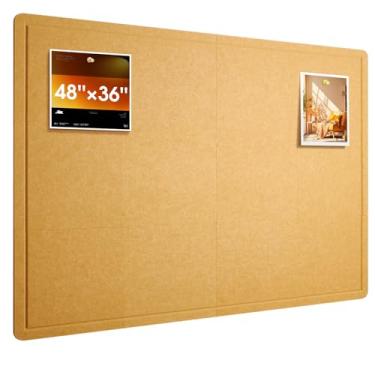 Imagem de Woovio Quadro de avisos, 122 x 91 cm, quadro de cortiça alternativo, pacote com 12 placas de alfinetes de feltro para paredes, decoração de escritório, sala de aula com 60 abas adesivas amarelo longo