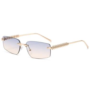 Imagem de Óculos de Sol Femininos com Armação Sem Aro, Lentes Coloridas Estilo Punk, Hastes Irregulares, Azul