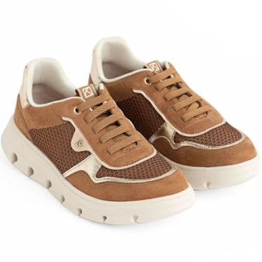 Imagem de Piccadilly Tênis Feminino Casual em Camurça e Mesh, Marrom e Dourado, Solado Chunky Confortável (BR, Adulto, Numérico, 34)