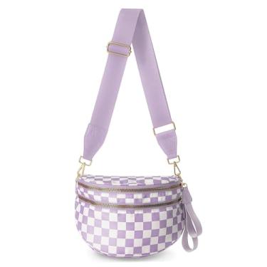 Imagem de Jooniter Bolsa tiracolo de nylon quadriculada preta e branca transversal espaçosa, bolsa feminina espaçosa, Xadrez roxo claro