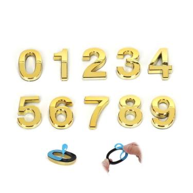 Imagem de NumRealm Número de porta, números de casa à prova d'água 3D, endereço de caixa de correio autoadesiva, jardim, apartamento, hotel, sinalização, ouro, 0 a 9