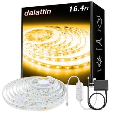 Imagem de dalattin Fita de LED branca quente, faixa de luz branca suave ajustável de 3000 K, 5 m, 300 LEDs brilhantes, luzes LED brancas para quarto, espelho, decoração de cozinha