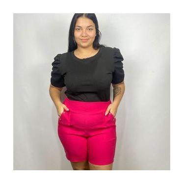 Imagem de Bermuda Feminino Plus Size Short Bengaline Short Liso Short Pérolas no