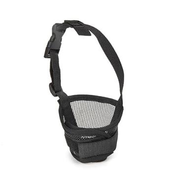 Imagem de Focinheira para cães de malha respirável ajustável de nylon para treinamento e prevenção de latidos preta tamanho P