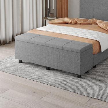 Imagem de Baú Sapateira Estofada Casal 140 Cm Marte Linho Skybox Cor Cinza