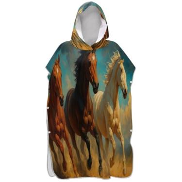 Imagem de Joisal Poncho de surfe para adultos trocador de roupa de praia com capuz toalha de banho secagem rápida desenho animado cavalo branco marrom ponchos de praia para homens