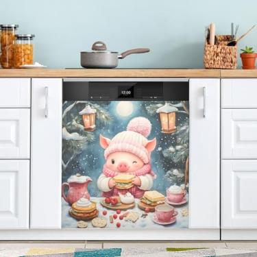 Imagem de Ímãs de lava louças de neve de porco de Natal capa decorativa reutilizável ímã de geladeira adesivo 58 x 66 cm