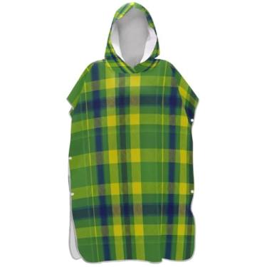 Imagem de Joisal Poncho de surfe para adultos trocador de roupa de praia com capuz estampado plus size clássico xadrez verde amarelo azul ponchos femininos com capuz