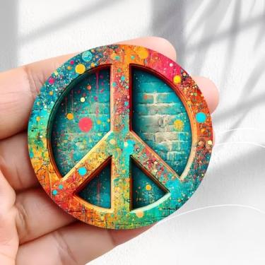 Imagem de Ímã de geladeira vintage símbolo da paz pintura tijolos design -5,8 cm acrílico redondo adesivo de geladeira decoração retrô presente tamanho perfeito para geladeira, armário ou qualquer superfície