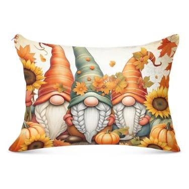 Imagem de Gnomos fofos outono abóbora grande zíper decorativo fronha longa padrão queen king size fronha para cama de casa sofá, tamanho do corpo, 53 cm x 137 cm