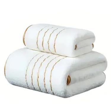 Imagem de Toalha de banho moderna listrada de lã coral, altamente absorvente e macia, grande lençol de banho para banheiro, spa, academia, 139 x 70 cm, branca