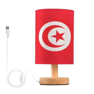 Imagem de Joisal Abajur de mesa com bandeira da Tunísia, luminária de mesa USB, essencial para quarto