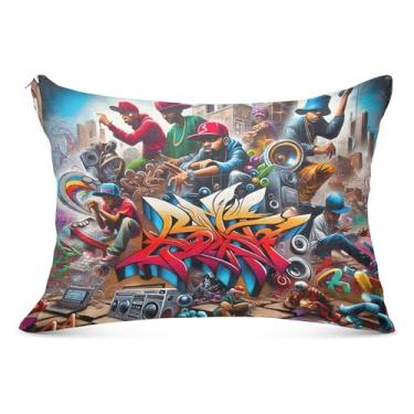 Imagem de Capas de travesseiro decorativas grandes de flanela com pintura de parede descolada padrão queen king travesseiro fofo presente decoração de cama, tamanho do corpo, 53 cm x 137 cm