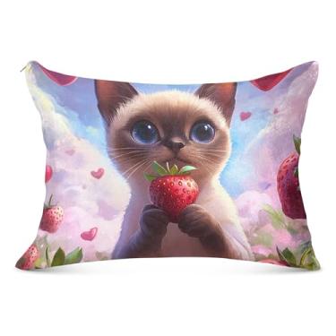 Imagem de Capas de travesseiro decorativas fofas de gato siamês de flanela brilhante para travesseiro padrão Queen King Capas de travesseiro corporal, tamanho padrão, 50 x 66 cm