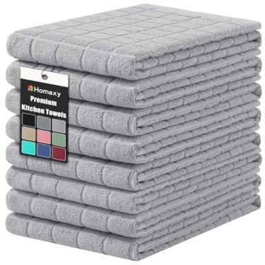 Imagem de Homaxy Toalhas de cozinha de algodão premium 40,6 cm x 71,1 cm, toalhas de prato grandes naturais fiadas 390 GSM, toalhas de mão de cozinha felpudas super absorventes, toalha de chá macia com laço
