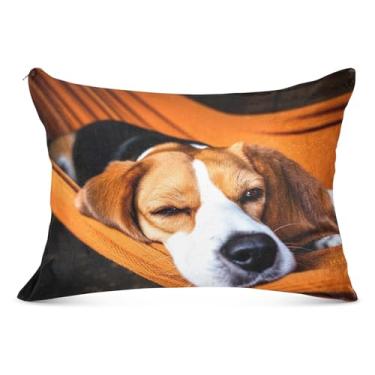 Imagem de Linda fronha fofa de cachorro beagle marrom com zíper para o corpo fronha padrão Queen King fronha floral animal presente decoração de cama, tamanho king, 50,8 cm x 101,6 cm