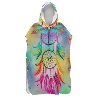 Imagem de TSENQUE Roupão de trocador de poncho de surfe para adultos toalha de banho com capuz reutilizável colorido libélula apanhador de sonhos ponchos femininos com capuz
