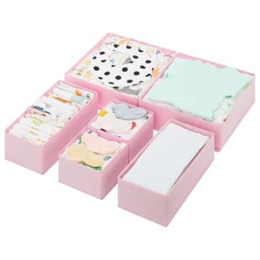 Imagem de GRANNY SAYS Organizador de gavetas, 6 caixas organizadoras de cômoda para berçário, organização de armário e divisórias de armazenamento para roupas, roupas de bebê, roupas íntimas, rosa