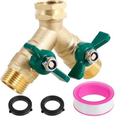 Imagem de Divisor de mangueira de jardim de latão fluxo total para irrigação ao ar livre adaptador de torneira de válvula Y resistente divisor de torneira de 2 vias com anel de vedação de fita para jardinagem