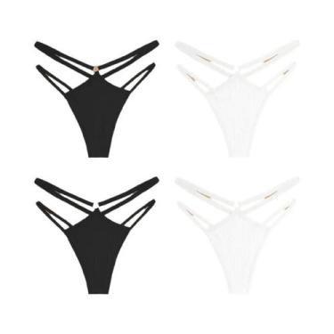 Imagem de Calcinhas De Algodão Listradas De Cintura Baixa Para Mulheres, 4 Peças
