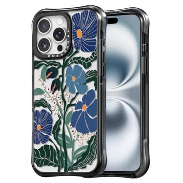 Imagem de Rosarnnah Capa fofa para iPhone 15 Pro - Capa de telefone à prova de choque com proteção contra quedas de grau militar de 6 m - Design engraçado de Passiflora Caerulea (16 cm) Preto