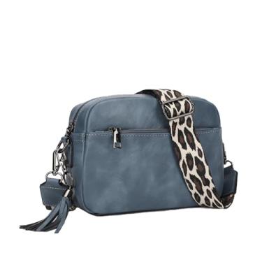 Imagem de KL928 Bolsa transversal pequena para mulheres, bolsa de couro sintético macio para celular, alça ajustável, bolsa carteira, Cinza e azul, Small