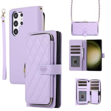 Imagem de Capa carteira para Samsung Galaxy S23 Ultra, capa de couro durável com fecho magnético e 9 compartimentos para cartão, suporte, alça de pulso, corrente, capa protetora de telefone à prova de choque