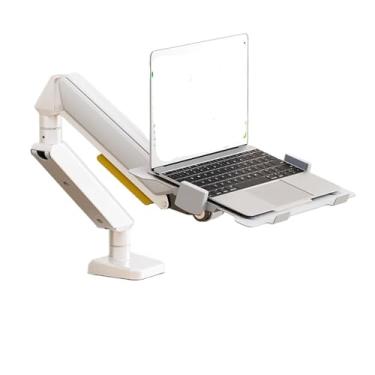 Imagem de BEGWVDJTP Suporte para laptop X1 bandeja de braço robótico sem perfuração, monitor de computador, suporte vertical suspenso (X1 branco)