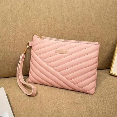 Imagem de Carteiras femininas, bolsa de mão com zíper de grande capacidade com alça de pulso, rosa
