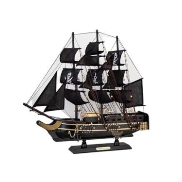 Imagem de shuicui Veleiro de madeira estilo europeu artesanato casa decoração decoração ornamentos para 50 cm modelo veleiro (preto)