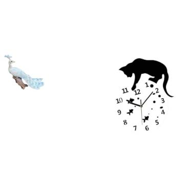 Imagem de Whtkoph Estatueta de Gato, Ornamento de Jardim, Artesanato, Estátua para Decoração de Casa, Pátio, Relógio de Parede Silencioso com Gato, Movimento Silencioso