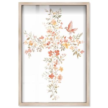 Imagem de Living Cross I Shadowbox Print Jesus Wall Art por Art Remedy, moldura loira, 53 x 78 cm