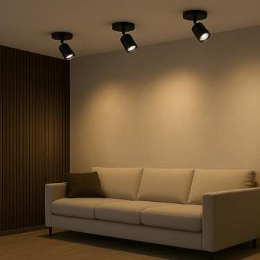 Imagem de Spot Sobrepor Direcionavel Preto + Lampada Led Dicroica 3000K Mr16