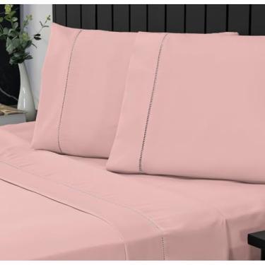 Imagem de Jogo de Lençol Casal Percal 400 Fios 4 Peças – Lençol com Elástico, Antiácaro, Anti-Pilling, Ponto Palito(Rose)