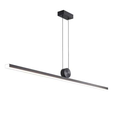 Imagem de Luminária pendente linear ultrafina para sala de jantar, luminária suspensa longa em metal com cúpula de acrílico, lustre com acabamento escovado preto, luminárias de suspensão LED modernas