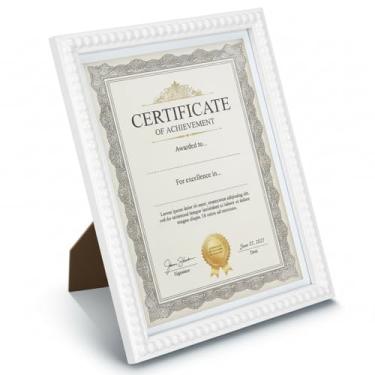 Imagem de Fiwochic Moldura de certificado 21 x 28 cm moldura de documentos de diploma de madeira maciça para parede e mesa (branca)
