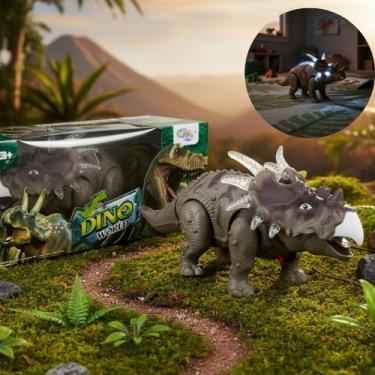 Imagem de Dinossauro Robô Brinquedo Dino Triceratops Anda Emite Sons com Luzes -