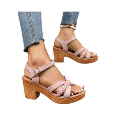 Imagem de Sandálias Gladiadoras De Plataforma Trançada Para Mulheres, Salto Alto