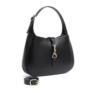 Imagem de BAVERGE Bolsa de ombro feminina, bolsa de couro vegano macio com alça superior, bolsa transversal pequena com alça ajustável, preta