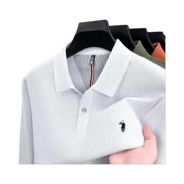 Imagem de Camisa Polo Masculina De Algodão Para Outono Inverno, Manga Longa, Mod
