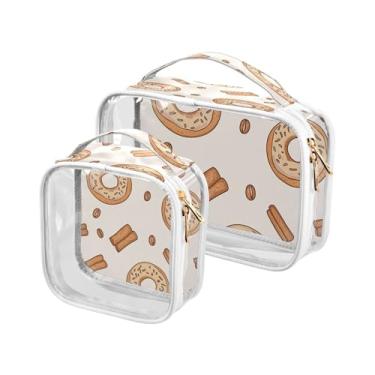 Imagem de xigua Bolsa de maquiagem feminina para café e donuts, bolsa de cosméticos transparente para viagem, impermeável, bolsa de higiene pessoal portátil para viagens, férias, organização de banheiro