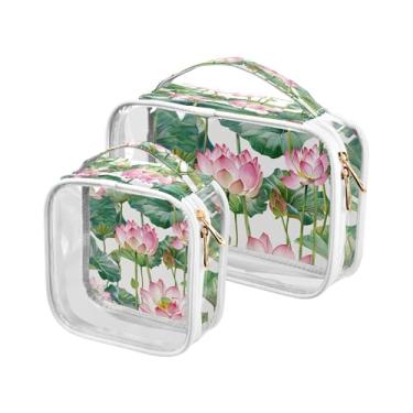 Imagem de xigua Bolsa de maquiagem feminina de flores de lótus, transparente, bolsa de cosméticos de viagem, bolsa de higiene portátil à prova d'água para viagens, férias, organização de banheiro
