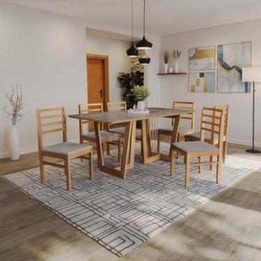 Imagem de Conjunto Sala de Jantar Elisa em Madeira Maciça 6 Cadeiras Boucle Cinz