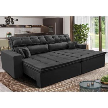 Imagem de Sofá Retrátil E Reclinável 2,92m Luxos Cama Inbox Velusoft Preto