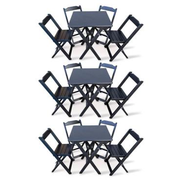 Imagem de Kit 3 Conjunto Com Jogo De Mesa 70x70 Com 4 Cadeiras Dobráveis Preto Cor: Preto
