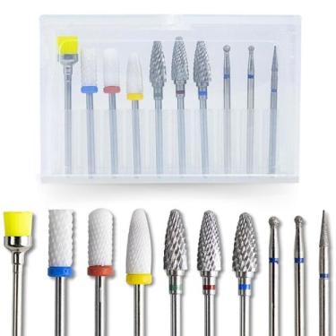 Imagem de Kit 10 Brocas Cerâmica Tungstênio Diamantada Escovinha Unhas - Arte Se